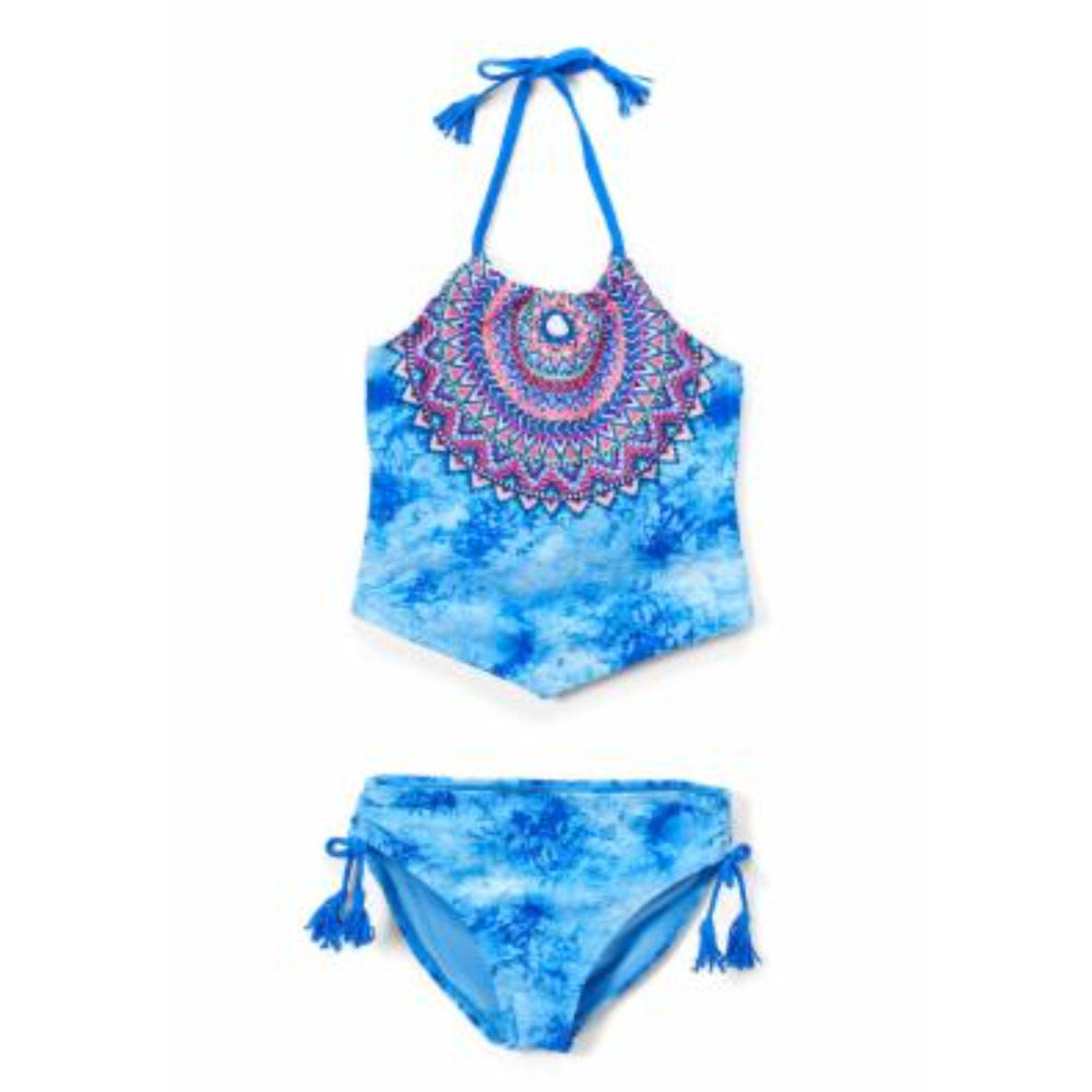Angel Beach Girls 2pc Tie Dye Tankini Swim Set Blue Size 14